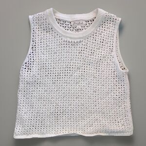 Marled Women's M White Open Knit Sleeveless Beaded Faux Pearls Sweater
